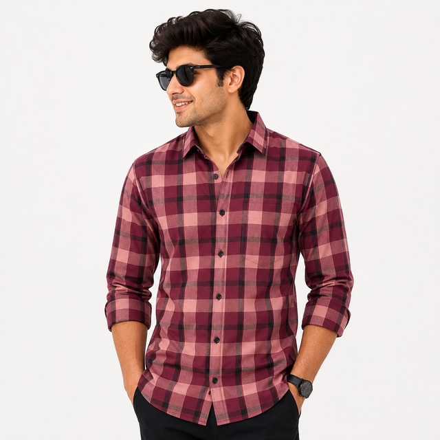 Men Red and  Brown Regular Fit Checks Casual Shirt