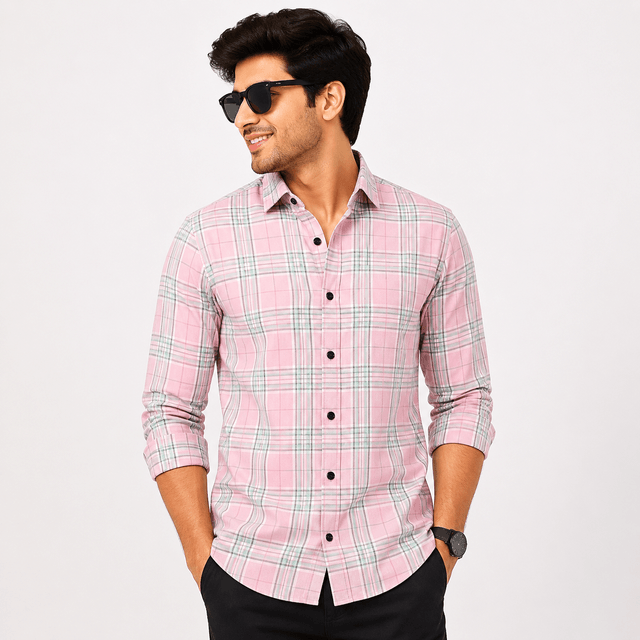 Men Pink  Regular Fit Checks Casual Shirt