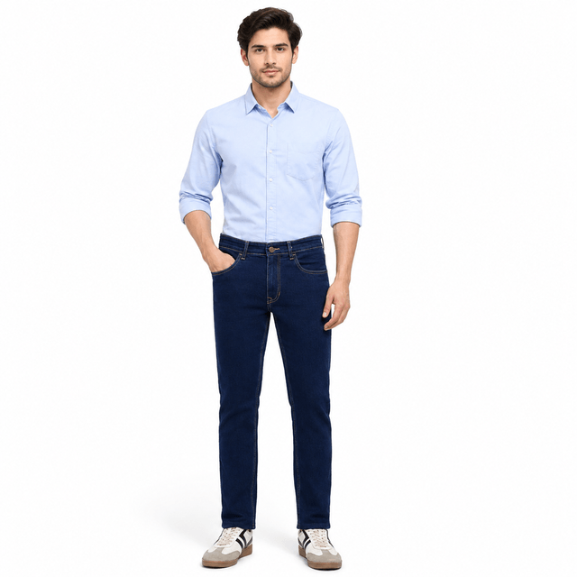 Men  Dark Blue Mid Rise Slim Fit Plain Jeans