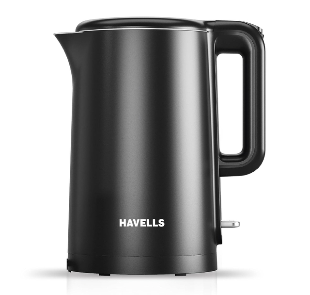 Havells Caro 1.5 litre Double Wall, 304 Stainless Steel Inner Body, Cool Touch Outer body, (Black, 1250 Watt)