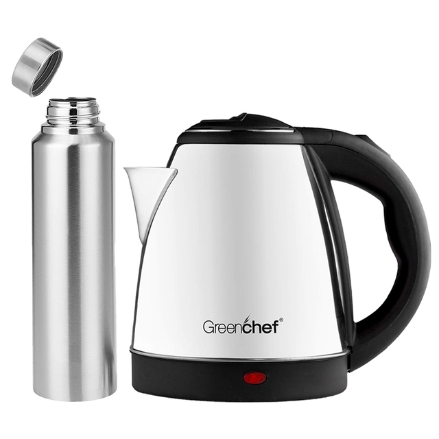 Greenchef Kettle 1.5L Flex 1000 ML Stainless Steel water Bottle Electric Kettle  (1.5 L, Silver, Black)