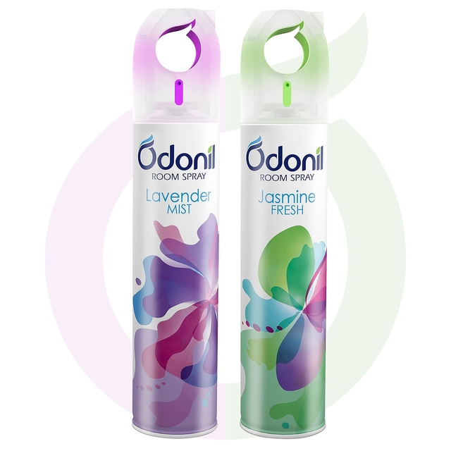 Odonil Air Freshener Room Spray - 440 ml Combo (Pack of 2, 220ml each) | Lavender Mist & Jasmine Fresh | Nature Inspired Fragrance for Home & Office | Long Lasting Fragrance | Instant Freshness