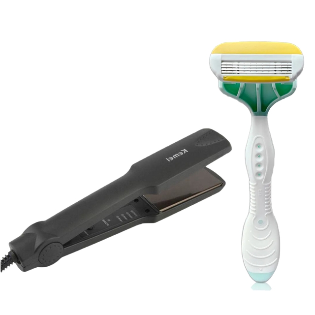 Kemei KM-329 Temperature Control hssv Hair Straightener & Kai K4 Body Razor For Women