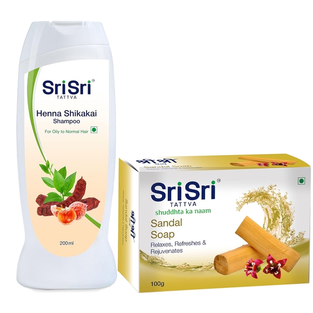 Sri Sri TATTVA Henna Shikakai Shampoo,200Ml & Sri Sri Tattva Sandal Soap,100g