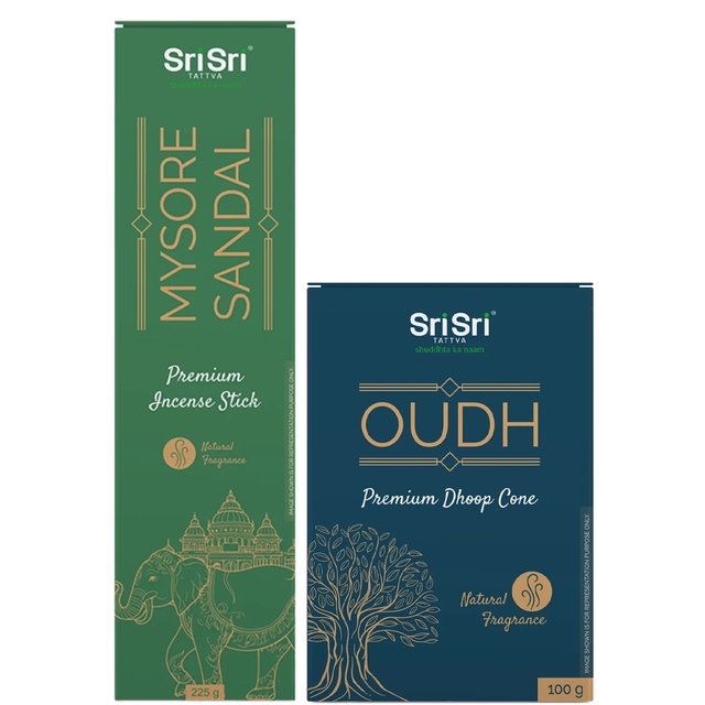 Premium Mysore Sandal Incense Stick For Pooja | Agarbatti Sticks | 225 g & Premium Oudh Dhoop Cone For Pooja | Fragrances – Natural Oudh | 100