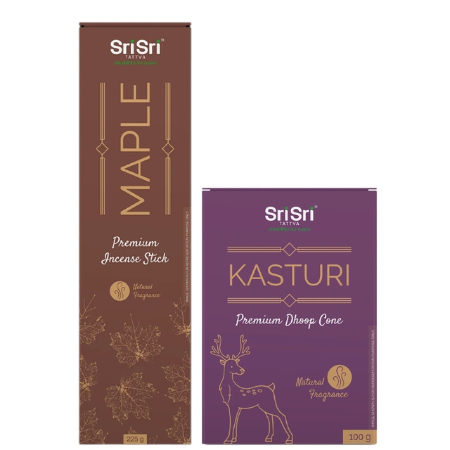 SRI SRI TATTVA Shuddhta ka naam Maple Premium Incense Stick | 225g & Sri Sri Tattva Premium Natural Kasturi 100g Cone Dhoop