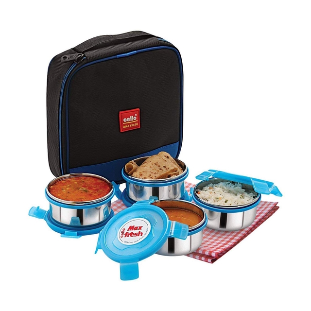 CELLO Max Fresh Thermostyle Stainless Steel 3 Container with Jacket| Leakproof Lunch Boxes | Easy to Clean | Ideal for College, Office | 4 Unit, Red