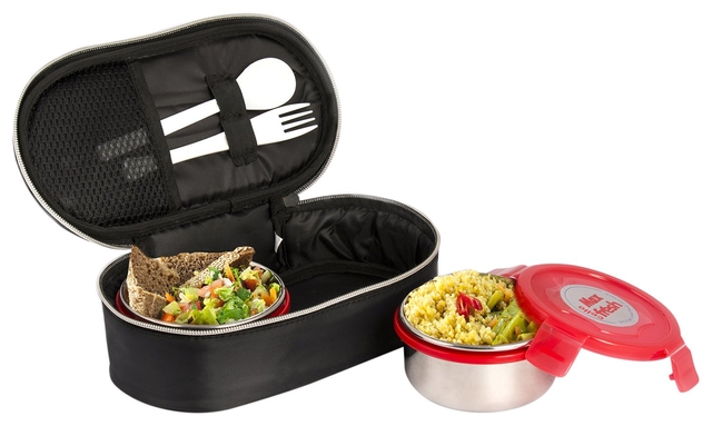 CELLO Max Fresh Click Steel Stainless Steel Lunch Box Set |Office | School | 2 Unit | 300ml, Red