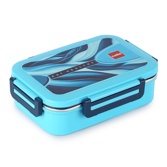 CELLO Esquire Lunch Box with Inner Steel | 100% Food Grade | Leak Proof and Break Resistant | 2 Containers Lunch Box, 915 ml, Blue