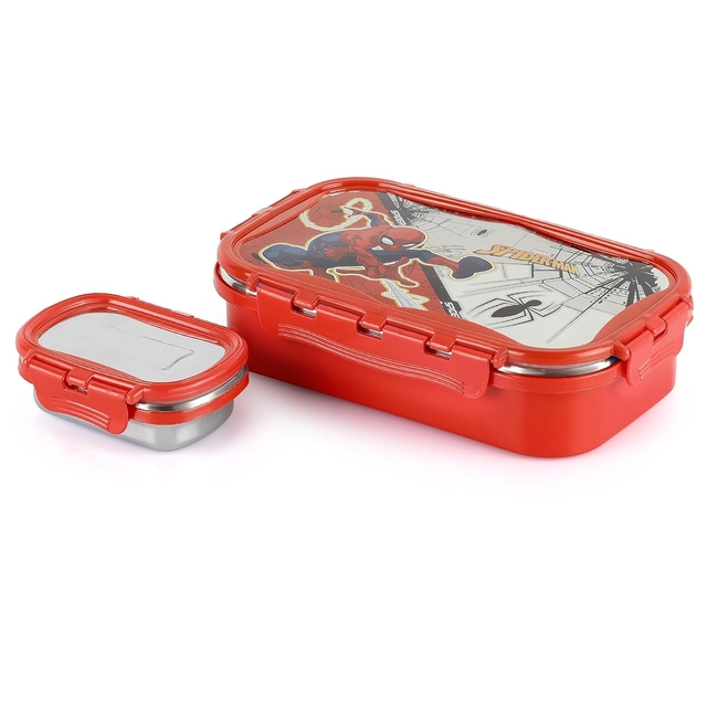 CELLO Thermo Click Toons Medium | 100% Food Grade | Leak Proof & Break Resistant | 2 Containers Lunch Box, 915 ml, Red