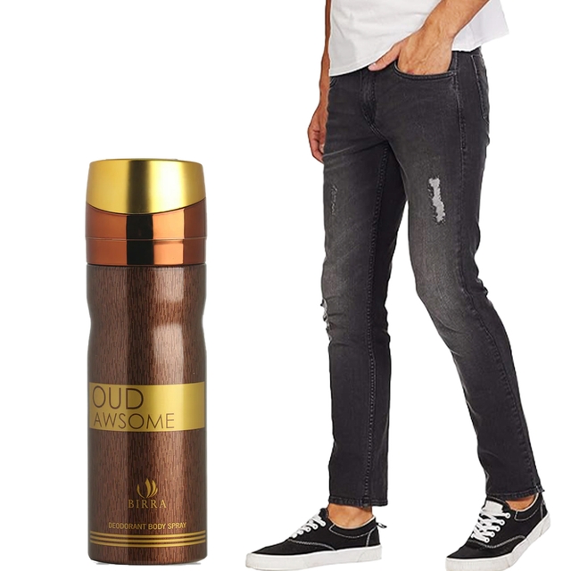 Moulty  Men Blue Regular Fit Midrise Jeans & 1 Birra Body Spray 200ml