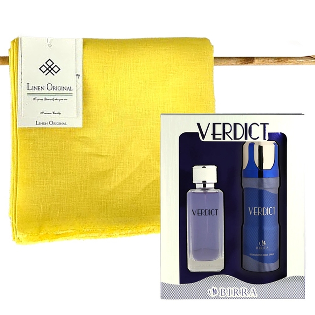 LIFE STYLE COMBO - Linen Shirting Fabric - 1 pc + Verdict Birra Gift pack  [Body Spray - 1 pc & Perfume - 1 pc]