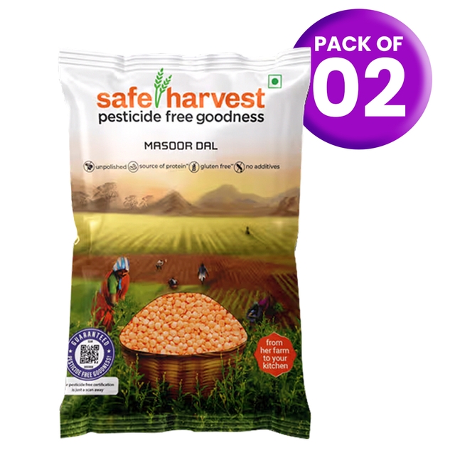 Safe Harvest Pesticide-Free Unpolished Red Masoor Dal 500g (Pack of 2)