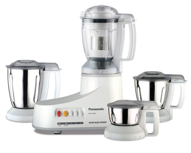 Panasonic Plastic Ac Mx-Ac400 550-Watt Super Mixer Grinder with 4 Jars (White)