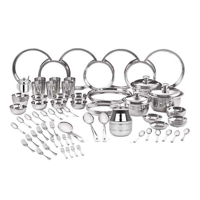 EX- High-Quality Heavy Gauge Stainless Steel  Dinner Set of 65 Pcs (6 people) + Card (Free Shopping Wallet 5000)