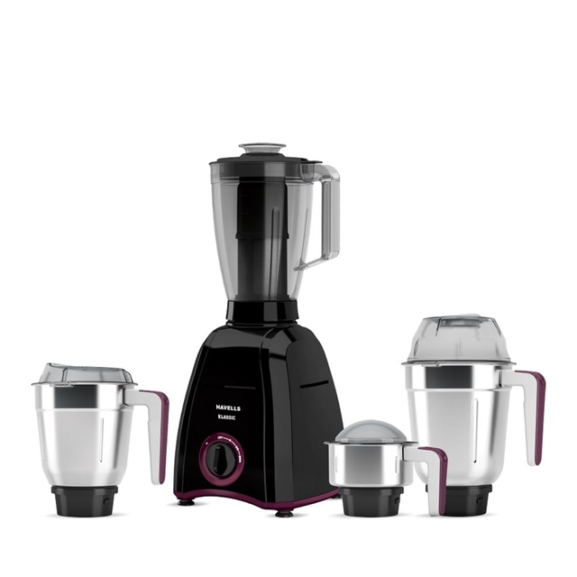 Havells Klassic 750 Watt 4 Jar Mixer Grinder, 21000 RPM Heavy Duty Universal Motor, 304 SS Blades- Black