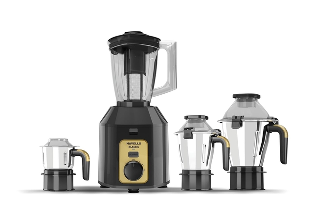 Havells Klassic 1000 watts 4 Jar Mixer Grinder I 2.5 Kg Double Ball Bearing Copper Motor & Polycarbonate Jar, Lids with Lock (Grey)