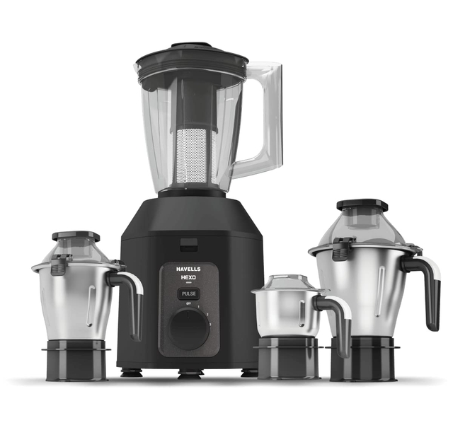 Havells Hexo Plus 1100 watts 4 Jar Mixer Grinder I 2.5 Kg Double Ball Bearing Copper Motor & Polycarbonate Jar, Lids with Lock