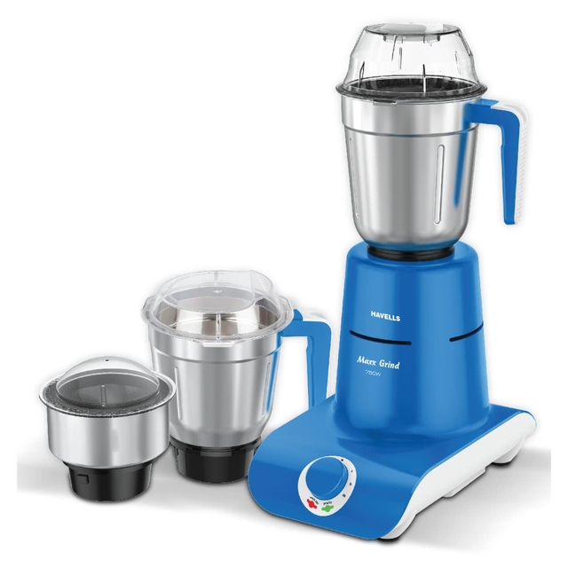 Havells Maxx Grind 750 watt Mixer Grinder with 3 Wider Mouth Stainless Steel Jar,(Blue).