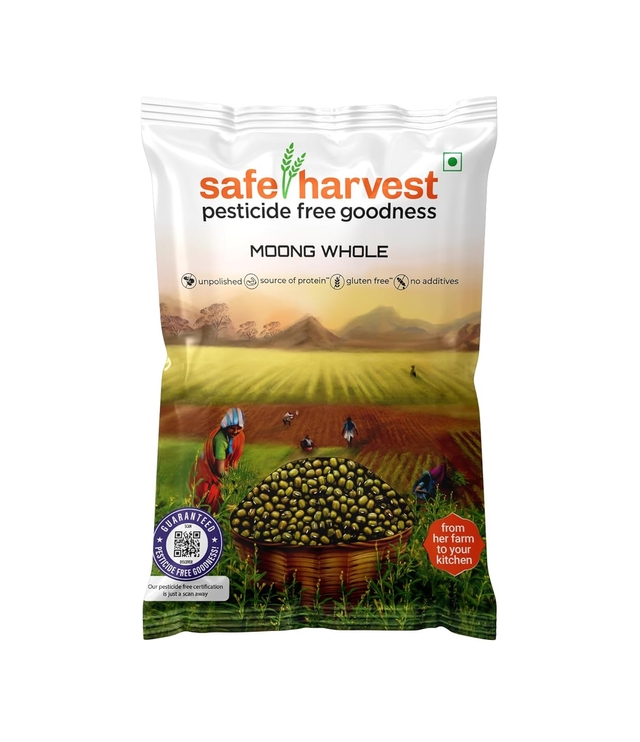 Safe Harvest Pesticide-Free Goodness Moong Green Whole Dal | Vegan | Gluten Free - 1kg