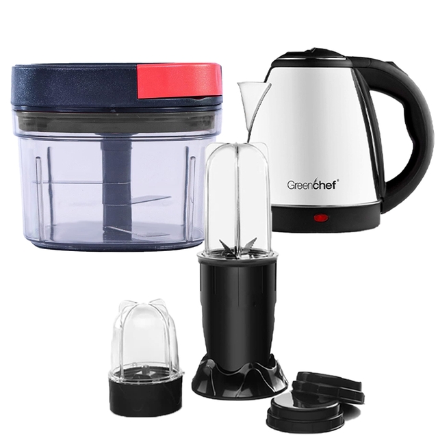 GREENCHEF Spl Combo/  Smash Blender 400Wt & Chopper - Effortless Vegetable and Fruit Chopping GREENCHEF Electric Kettle (Silver Black,1.5L),600 Watts,1.5 Liter