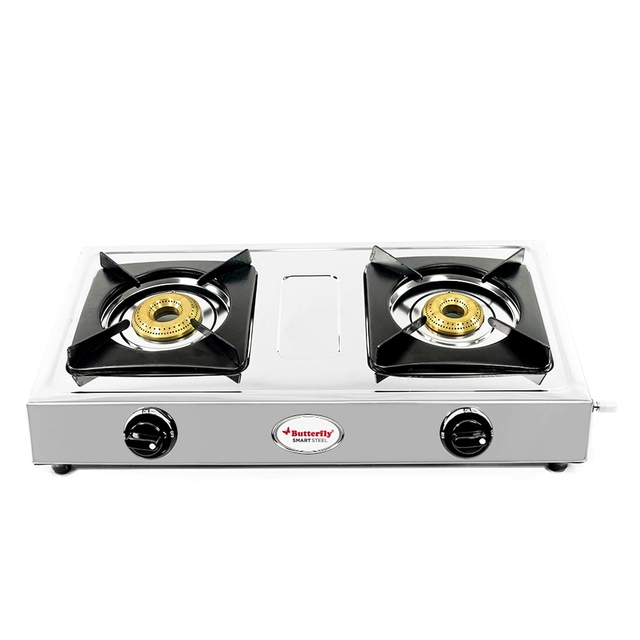 Butterfly Smart Stainless Steel 2 Burner Gas Stove, Manual Ignition, Sliver