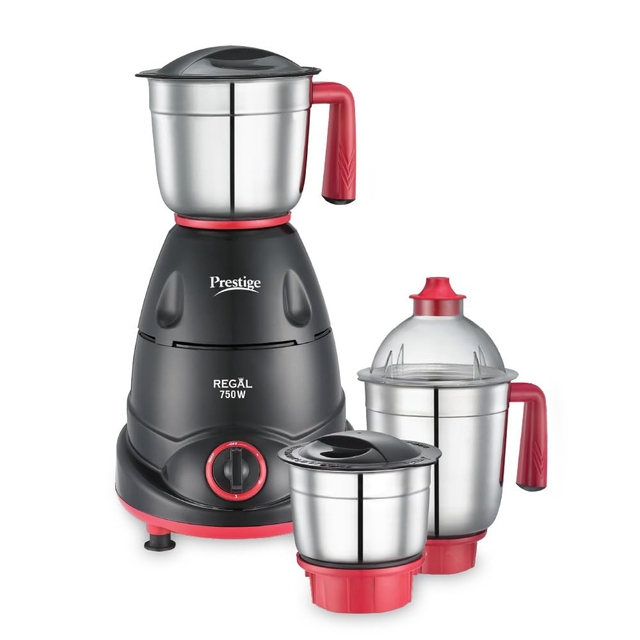Prestige Regal 750W Mixer Grinder with 3 stainless-steel Jars | Black and Red
