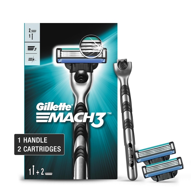 Gillette Mach 3 (Handle + 2 Cartridges) Razor for Men,Value Pack with 3 Anti-Friction blades,
