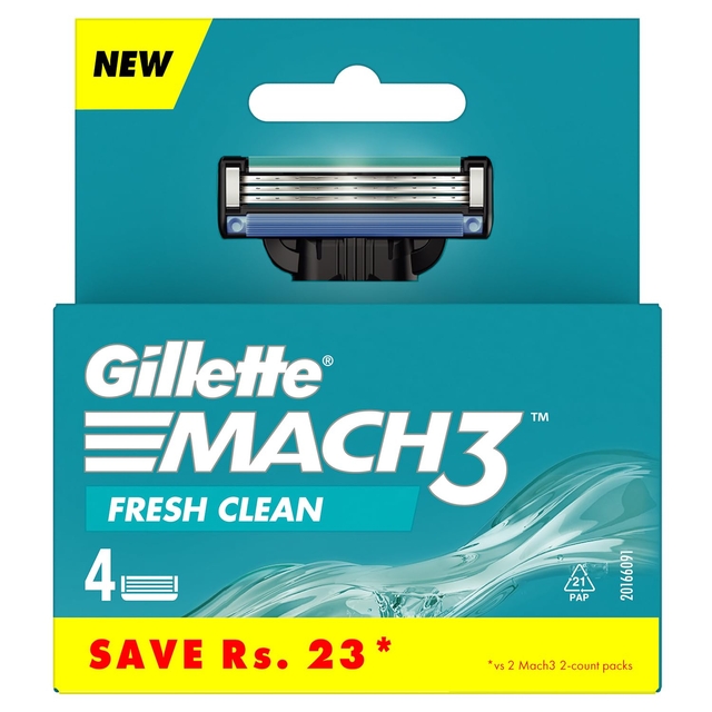 Gillette Mach 3 Manual Shaving Razor Blades For Men - 4 Count Pack (Cartridge)