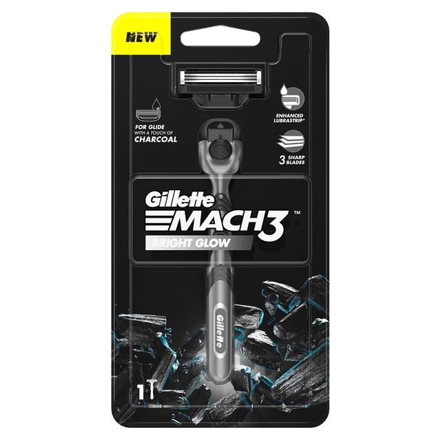 Gillette Mach3 Charcoal Razor for Men with New Enhanced Lubrastrip with a Touch of Charcoal for a Close Shave |Sensitive skin type| Face Razor Men | Metal handle with Ergonomic Grip