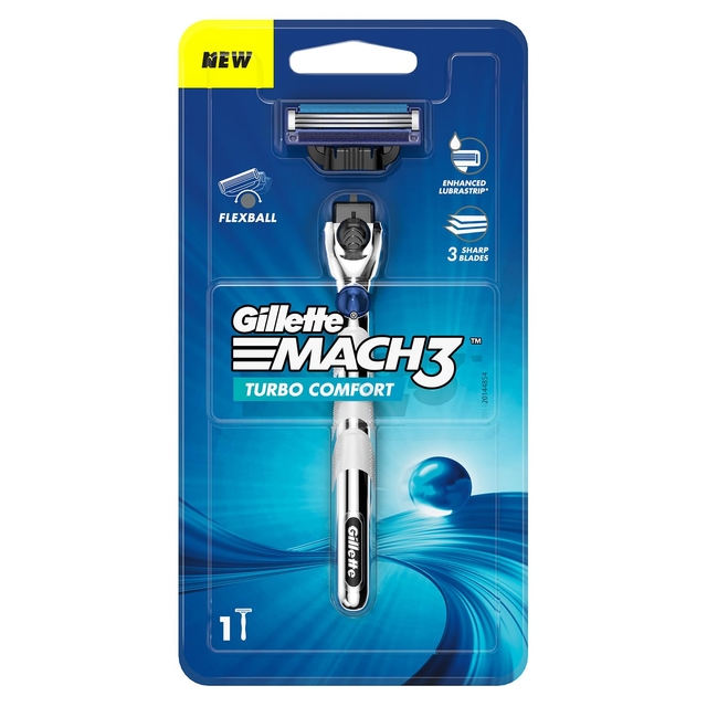 Gillette Mach 3 Turbo Shaving Razor for Men | Most Comfortable shave | Flexiball & Dynamic Pivot for Safe shave | Anti-Friction Blades & Lubricating Strip for smooth shave and sensitive skin