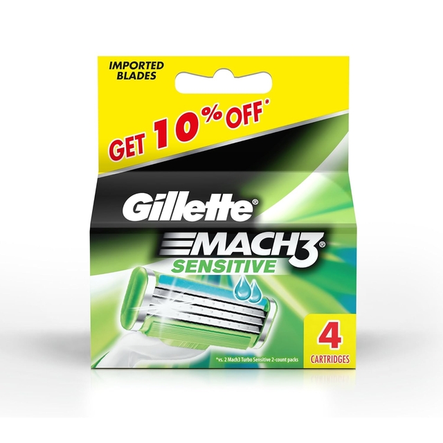 Gillette Mach 3 Sensitive Manual Shaving Razor Blades - 4S Pack (Cartridge), Men - 4 Count