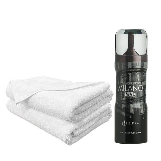 Cotton Bath Towel Jumbo Size White with Milano Max Deodorant Body Spray - 200ml