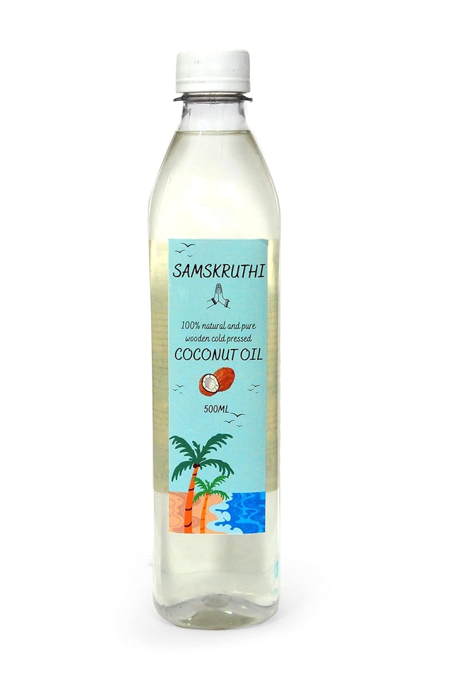 Samskruthi Coconut Oil 100% Natural and Pure Wooden Cold Pressed Coconut Oil | Ideal for all skin types and hair types | For Men & Women | Sulphate & Paraben Free | 500ml