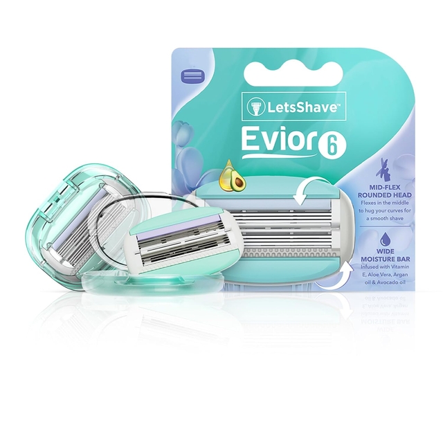 LetsShave Evior 6 Shaving Razor Blades Refills (Cartridge) For Women, Pack fo 2 with Lubricating Strip Enriched with Aloe Vera, Vitamin E and Argan oil, Blades for Women