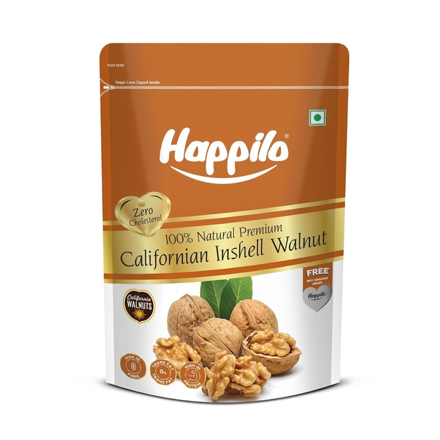 Happilo Natural Premium Californian Inshell Walnuts with Nut Cracker 200g, Dry Fruit Rich Source of Omega-3 Fatty Acids, Protein and Fiber, Crunchy Nuts