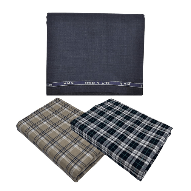Vimal Suit Length 3.25 meter, Raymond Men's  Unstitched Shirt  Fabric pack of 2+ Free Card (Multi Colours)