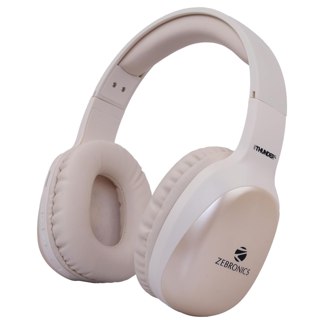 ZEBRONICS Thunder PRO Over Ear Wireless Headphone with Dual Pairing, Gaming Mode, ENC, Bluetooth, Call Function, Aux, Micro SD, Voice Assistant, Deep Bass, Up to 60h Backup (Beige)