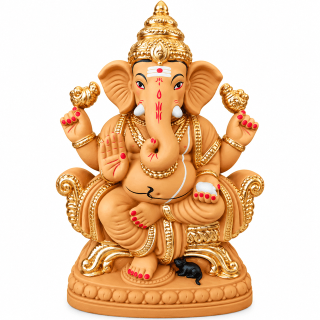 CLAY GANESHA, 100% ECO-FRIENDLY CLAY GANESHA IDOL,Size: 1 Foot