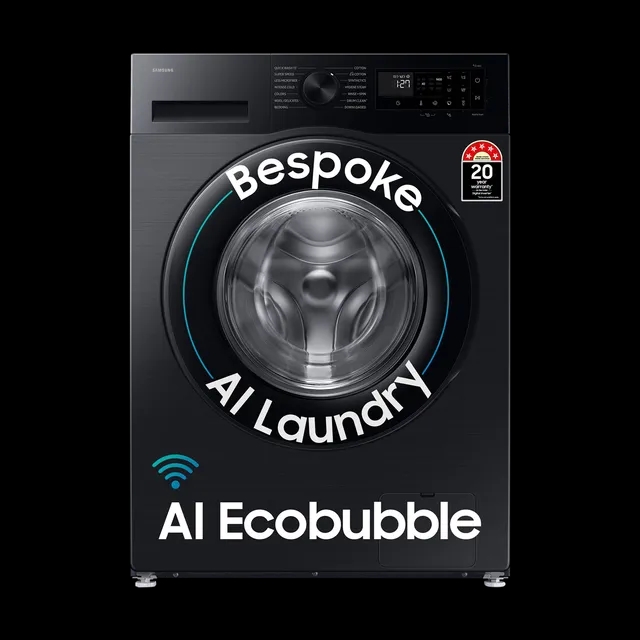 SAMSUNG 12 kg 5 Star Wi-Fi Inverter Fully Automatic Front Load Washing Machine (WW12DG5B24ABTL, AI EcoBubble, Black)