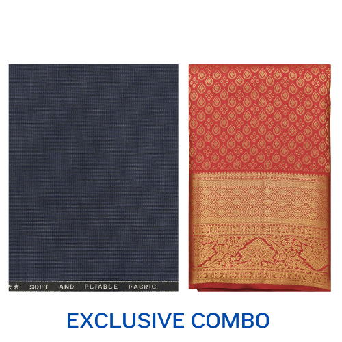 EX- Combo ,Raymond Suit Fabric 1Pc 3.25Meter Suit Length for Men's + Art Silk Saree (Multi colours) +Card,