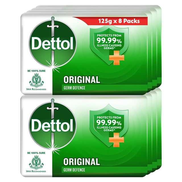 Dettol Original Germ Protection Bathing Soap Bar| Kills 99.99% germs, 125g each (Pack of 8)