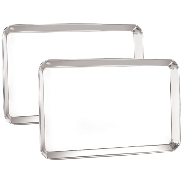 Stainless Steel Serving Tray - Rectangle, Dining Table Platter, Small, Silver, pack of 2