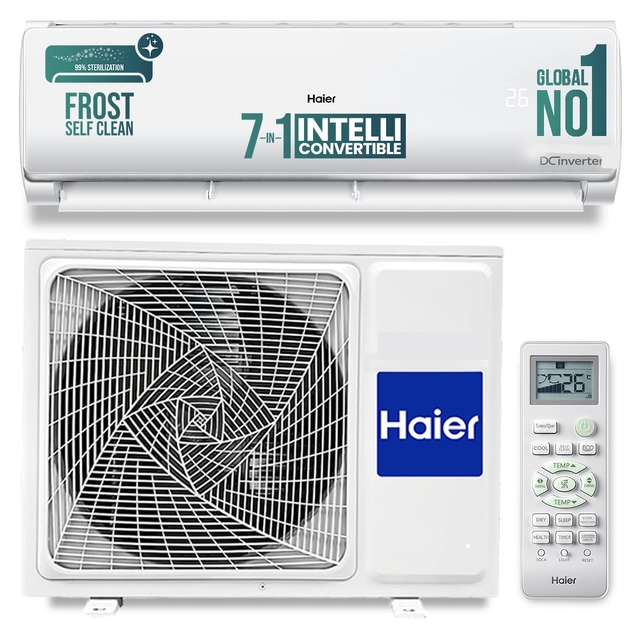 Haier 1.5 Ton 3 Star Twin Inverter Split AC (Copper, 7 in 1 Convertible, Frost Self Clean, HD Filter, Cools at 54°C, Long Air Throw - HSU17VP-TQS3BN-INV, White)