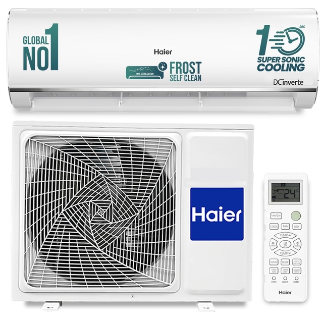 Haier 1.5 Ton 5 Star Triple Inverter Split AC (4850 W, Copper, 7 in 1 Convertible, 4-Way Swing, Frost Self Clean, HD Filter, Cools at 60°C, 20 Mtr. Air Throw - HSU18K-PYSS5BN-INV, White)