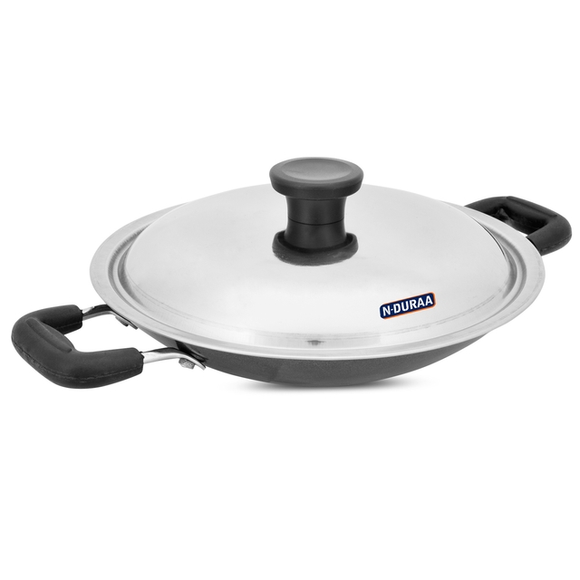 N-DURAA Premium Non-Stick Appachetty  with Lid, 20 Cm,Medium Size