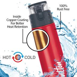 MILTON Atlantis 900 Thermosteel Insulated Bottle, 750 ml Water Bottles, 24 Hours Hot and Cold, Easy to Carry, Easy Grip, Rust Proof, Tea, Coffee, Office, Travel Bottle, Red