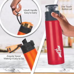 MILTON Atlantis 900 Thermosteel Insulated Bottle, 750 ml Water Bottles, 24 Hours Hot and Cold, Easy to Carry, Easy Grip, Rust Proof, Tea, Coffee, Office, Travel Bottle, Red