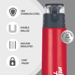 MILTON Atlantis 900 Thermosteel Insulated Bottle, 750 ml Water Bottles, 24 Hours Hot and Cold, Easy to Carry, Easy Grip, Rust Proof, Tea, Coffee, Office, Travel Bottle, Red