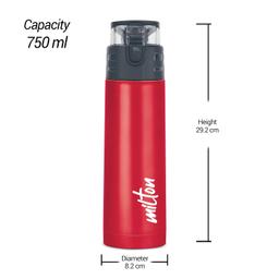 MILTON Atlantis 900 Thermosteel Insulated Bottle, 750 ml Water Bottles, 24 Hours Hot and Cold, Easy to Carry, Easy Grip, Rust Proof, Tea, Coffee, Office, Travel Bottle, Red
